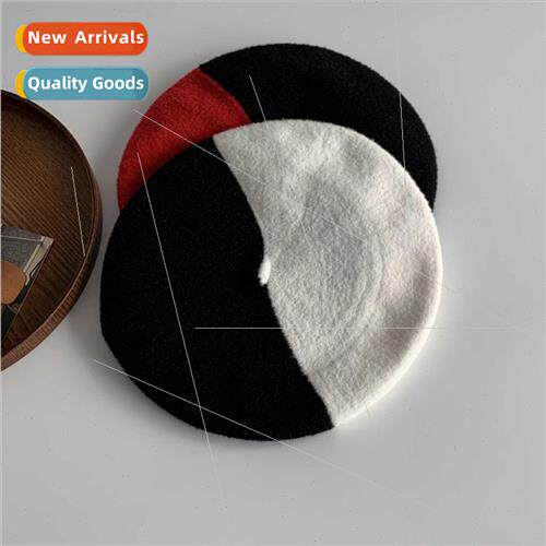 Color blocking mink velvet beret female sweet lovely painter