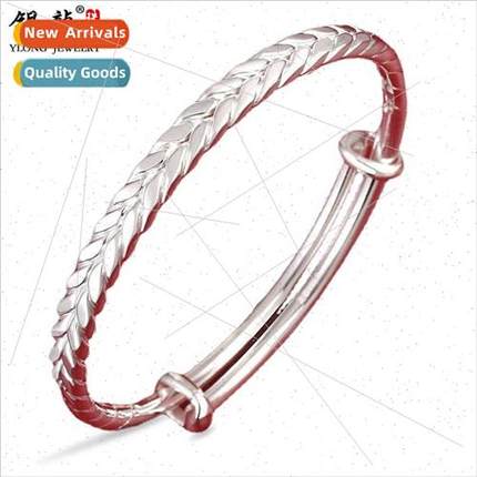 Ethnic young model simple push pull solid bracelet 999 wheat