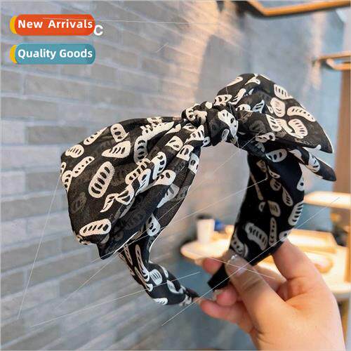 Korean  retro printing chiffon double bow large  hair card a