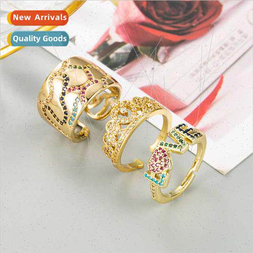 Europe fashion letters LOVE crown ring copper micro-set colo