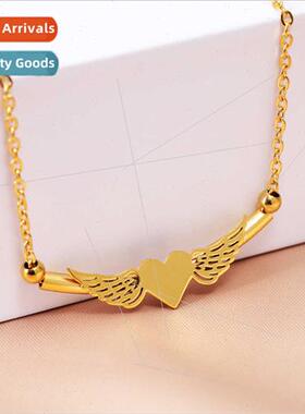 Europe new gold beads cross chain love wings necklace men wo