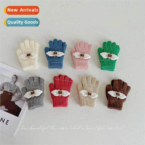 Wings children woolen gloves girls cute five finger Korean