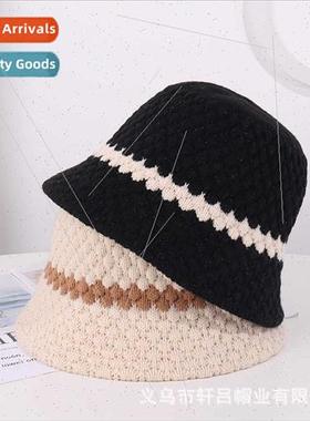 Korea new color blocking knted bucket hat women Autumn winte