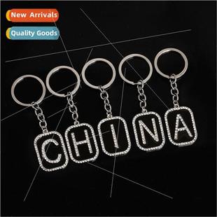 Europe new letters diamond keychain accessories male tide hi