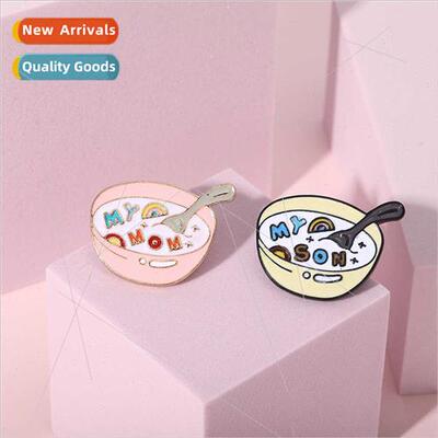 ins drop oil mother day pin MY MOM DAD SON wonton mood badge
