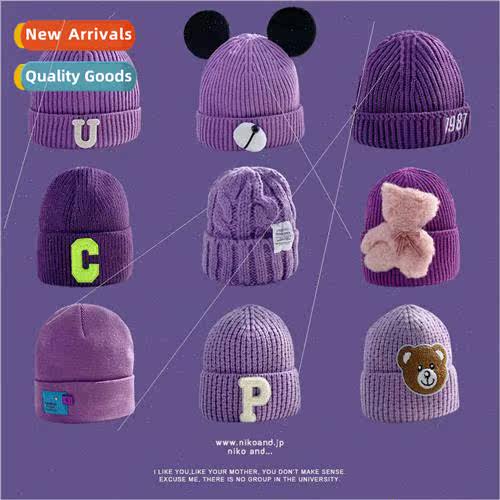 Purple hat female winter knted cap warm ear protection windp
