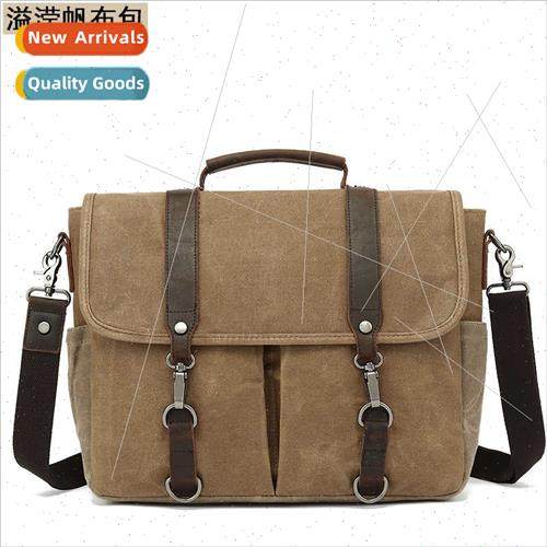 Canvas diagonal backpack men women casual shoulder photograp