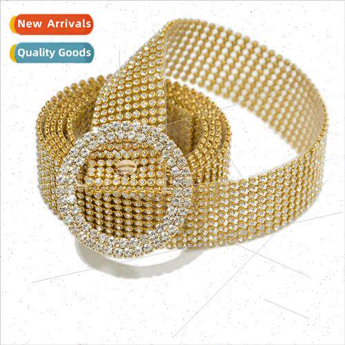 Europe ladies new full rhinestone inlaid PVC plastic belt sw