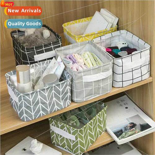 Fabric foldable storage basket cotton linen desktop storage