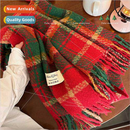 New Year red tassel plaid scarf winter female Christmas long