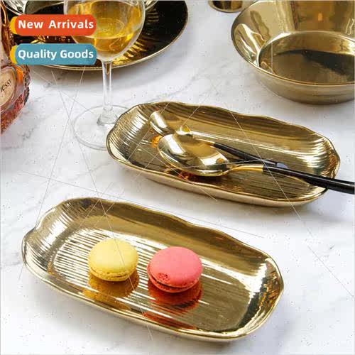 Ion Plated Gold Ceramic Plate Western Food Plate Dim Sum Pla