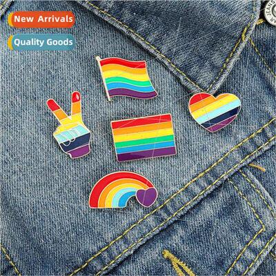 Creative victory flag love rainbow pattern brooch Korean tem