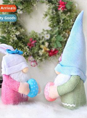 Easter Bunny Egg Holding Doll Ornament Cute Faceless Elderly