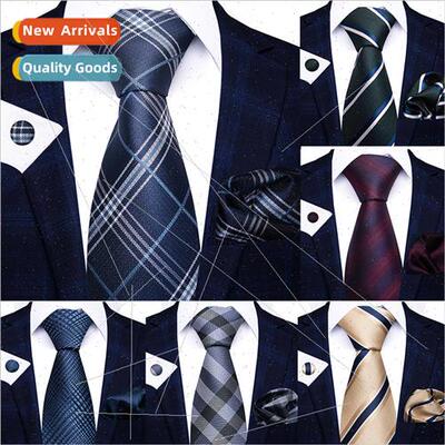 Solid Color Paisley Plaid Tie Monochrome Men Tie Tie Cufflin