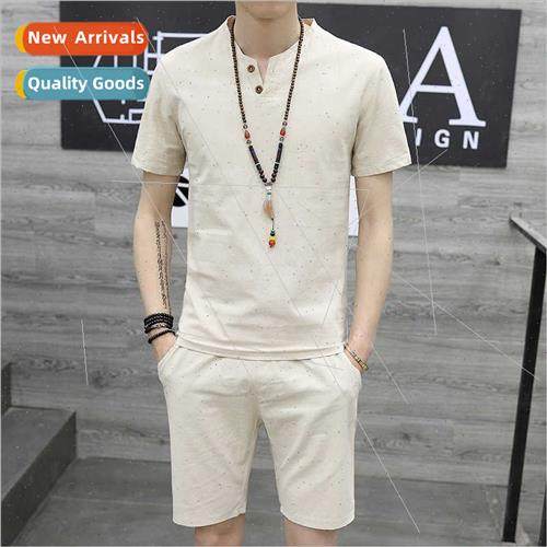 2022 Chinese cotton linen short-sleeved su men ancient Hanfu
