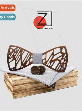 Black Walnut Openwork Carved Solid Wooden Bow Tie Wooden Pin