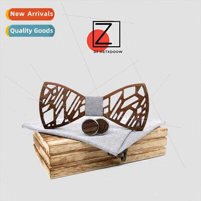 Black Walnut Openwork Carved Solid Wooden Bow Tie Wooden Pin