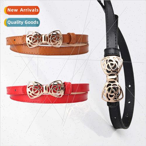 Color women belt sweet bow alloy press buckle versatile swea