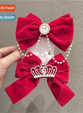 new Year girls headdress pearl hanging chain large bow hairp