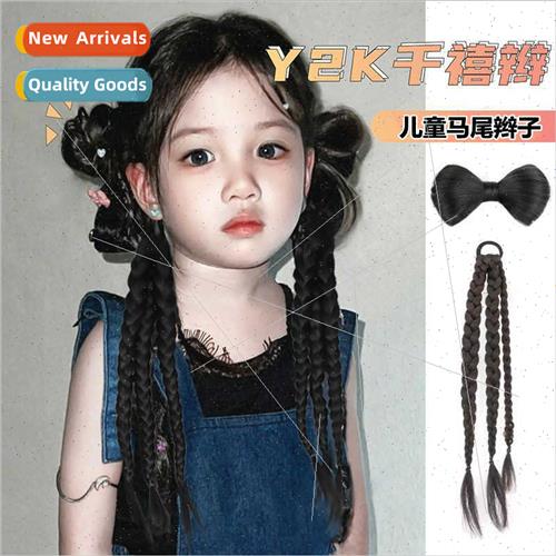 Children braided wig female bow twist dirty braids baby hair