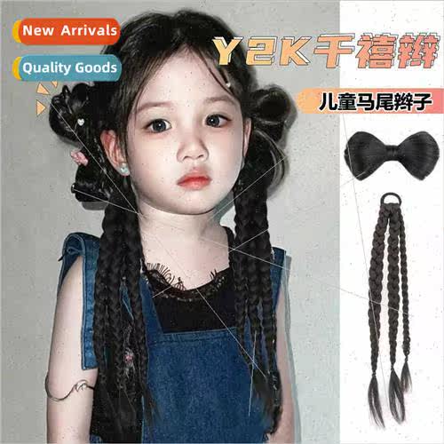 Children braided wig female bow twist dirty braids baby hair