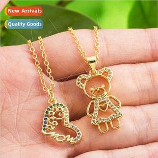 Copper Micro Pendant Day mom Bear Necklace Love Mother Set