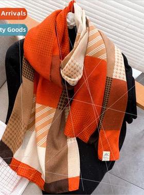 Korean  new spring autumn orange geometric colorblocking sca