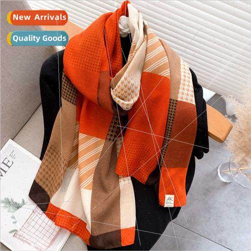 Korean  new spring autumn orange geometric colorblocking sca