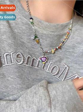 Colorful stone love drop glaze necklace female ins tide 2023