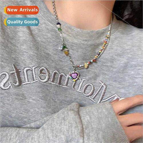 Colorful stone love drop glaze necklace female ins tide 2023