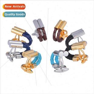 Brown Cowhide Rope Cufflinks Chain Blue French Cufflin Black