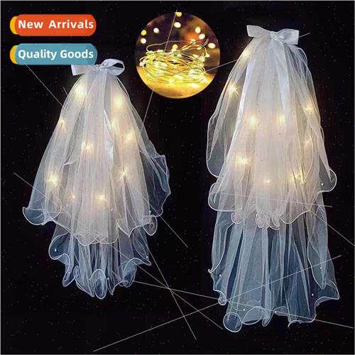 ghted veil ribbon bow LED light pearl light veil wedding hea