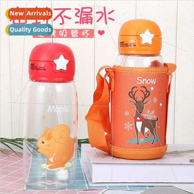 Plastic water cup student water bottle children straw cup cr