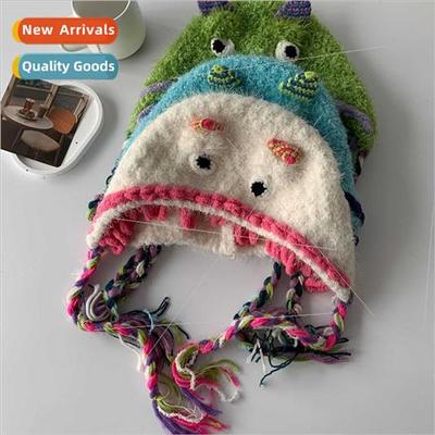 Monster crochet ear protection knted hat women fall winter w