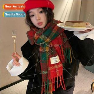 Year winter whe female scarf red New plaid green Ding