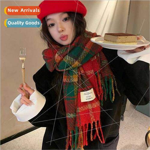Ding go go whe green plaid New Year red scarf female winter
