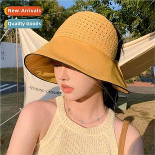 hat breath new mesh bow female sun rubber color Korean 2023