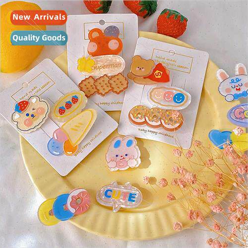 Korean  3 pack cartoon bear hairpin cute girl broken hair si