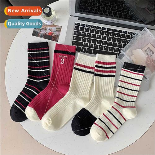 Japanese double needle two bar thick line cotton socks sprin