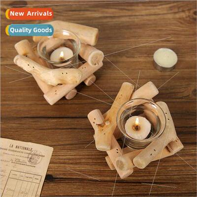 Driftwood Candle HolderClear Glass Candle CupHome BedroomRes