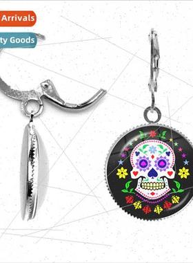 Fashion Hippy Skull Earrings Sugar Skull Folk Art Pattern Gl
