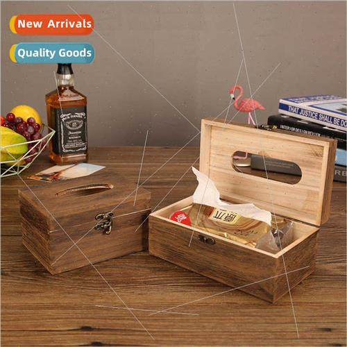 Wooden tissue box household living room retro antique drawer