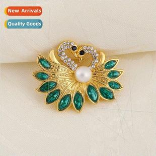 badge swan diamond crystal set grade high corsage brooch