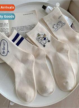 Whe socks female mid-calf socks ins tide spring fall  cotton