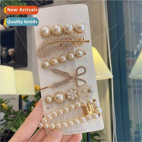 Korea new scissors feather hair clips female imation pearl d