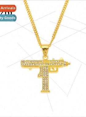 Hip Hop Men Diamond Encrusted Submachine Gun Pistol Machine