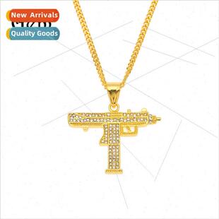 Hip Hop Men Diamond Encrusted Submachine Gun Pistol Machine