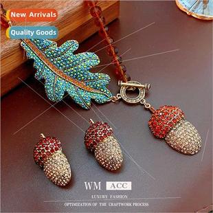Diamonds Pinecone Necklace Leaves Necklace适用 Chain Fashion