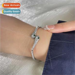 Snake Zirconia Bracelet Green Out Small Pull Adjustable Eye