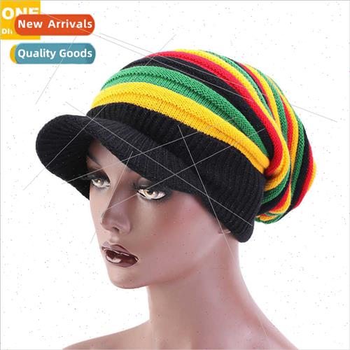 Colorful Striped Brim Jamaican Wool Hat Sleeve Hat Turban Ha
